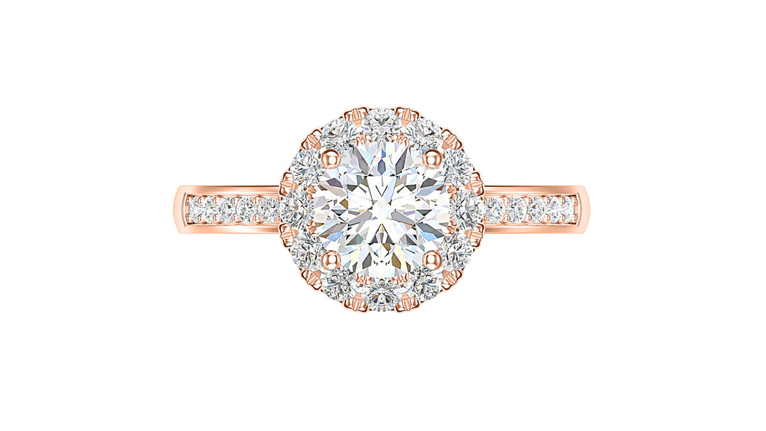 Round-shaped diamond halo pave 14K white gold engagement ring