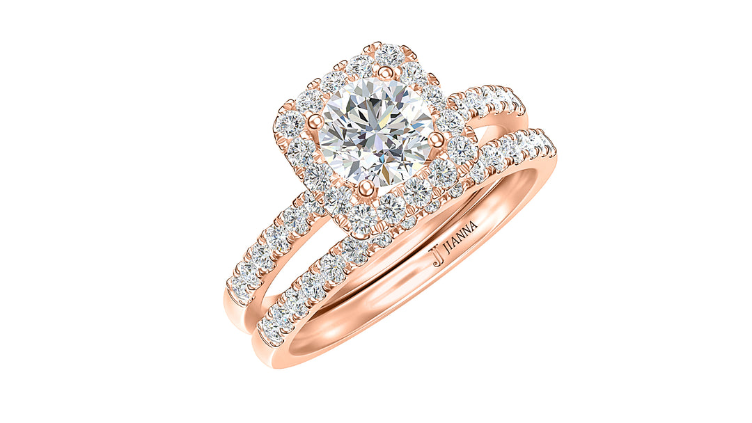 Round-shaped diamond halo pave 14K white gold engagement ring