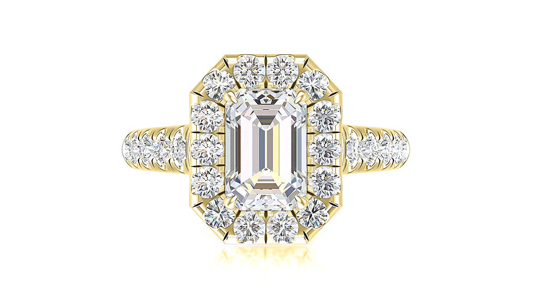 Emerald cut diamond Halo 14K White Gold Engagement Ring