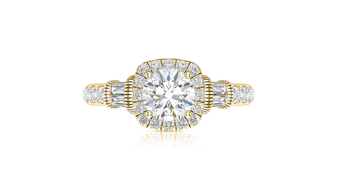 Round-shaped diamond halo pave 14K white gold engagement ring