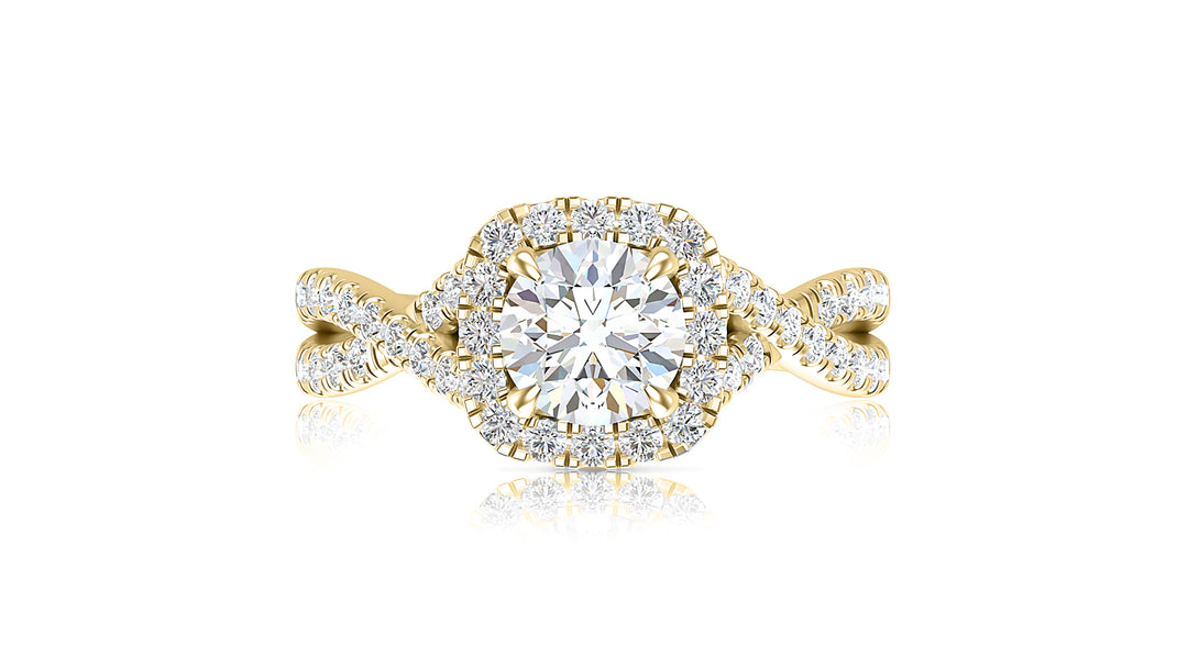 Round cut diamond halo 14K white gold ring