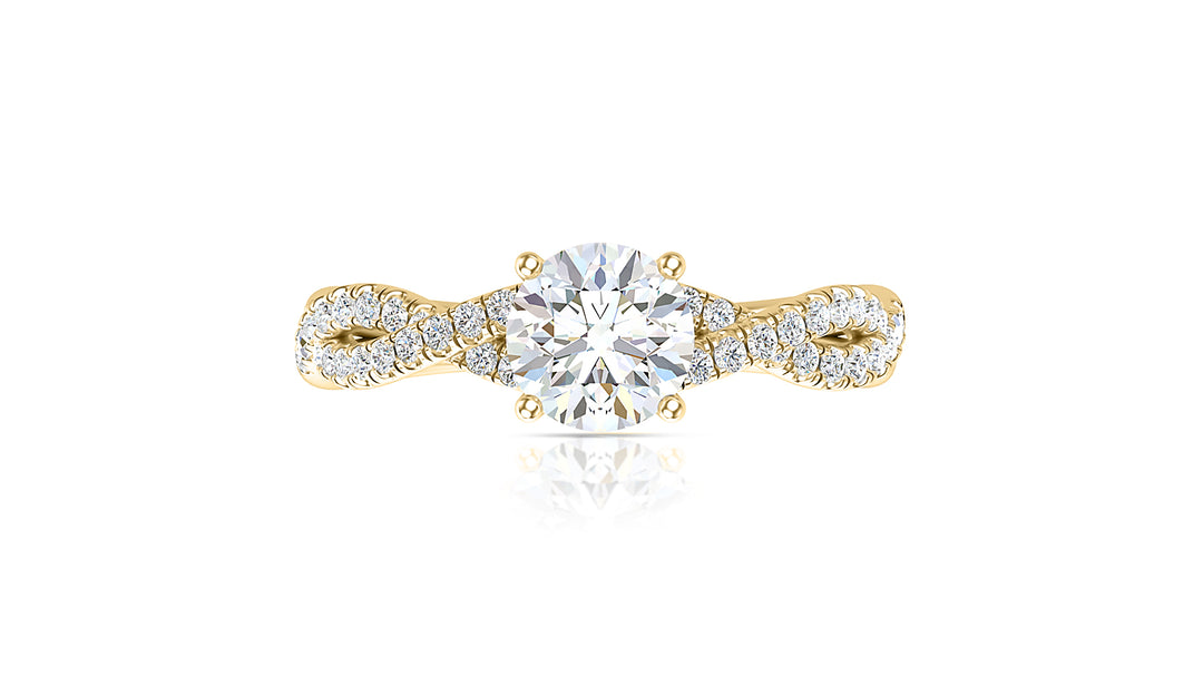 Round cut diamond solitaire pave 14K white gold ring
