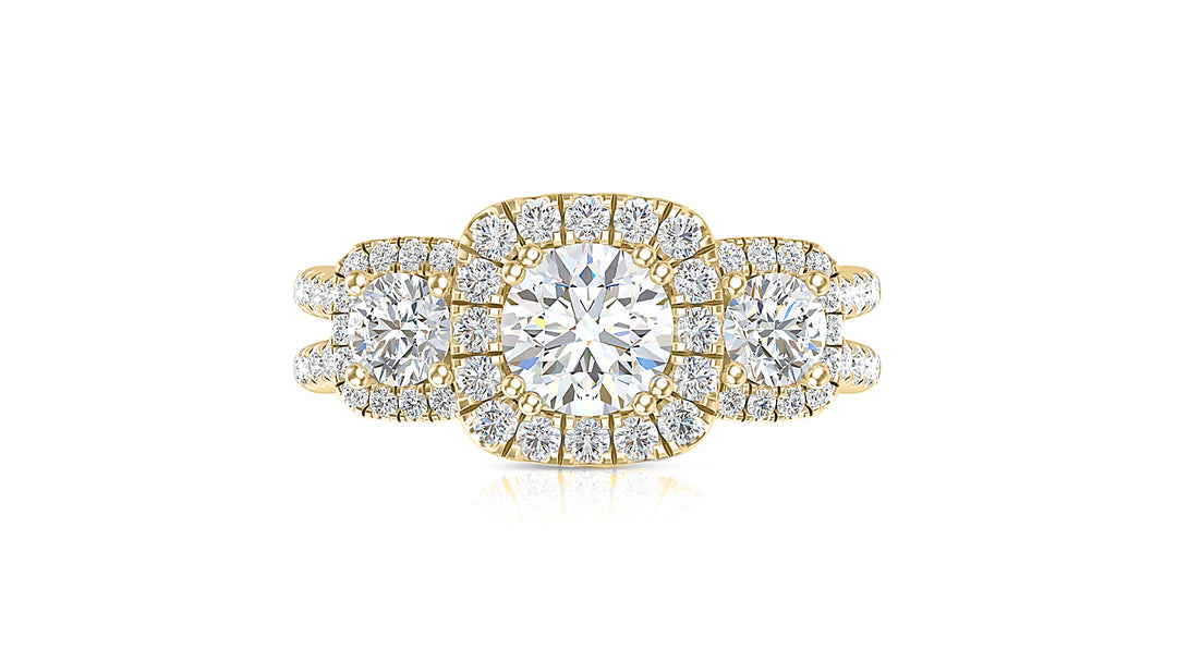 Round cut diamond halo pave 14K white gold ring