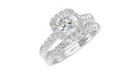 Load image into Gallery viewer, Round cut diamond solitaire halo half pave 14K white gold ring
