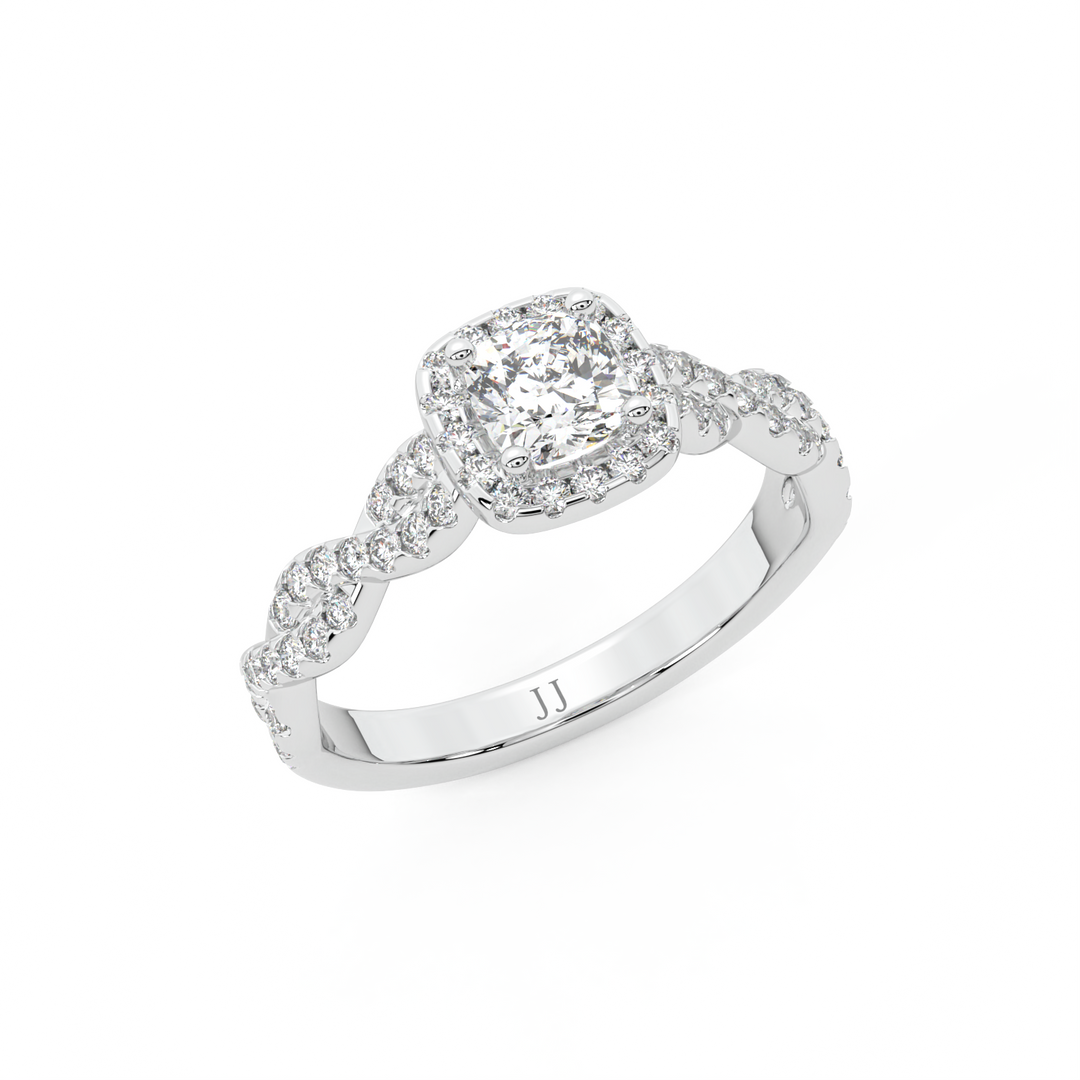 Twisted cushion halo engagement on sale ring